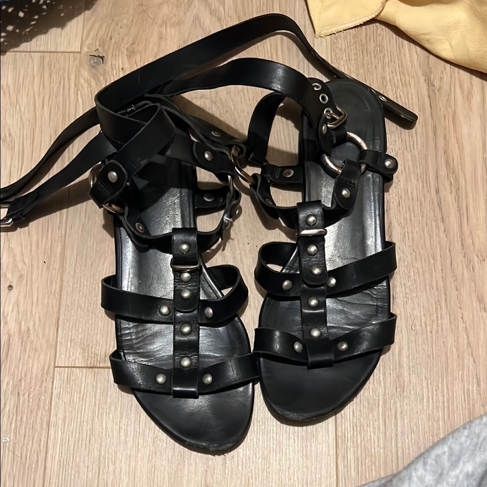 Stuart Weitzman Black Studded Sandals